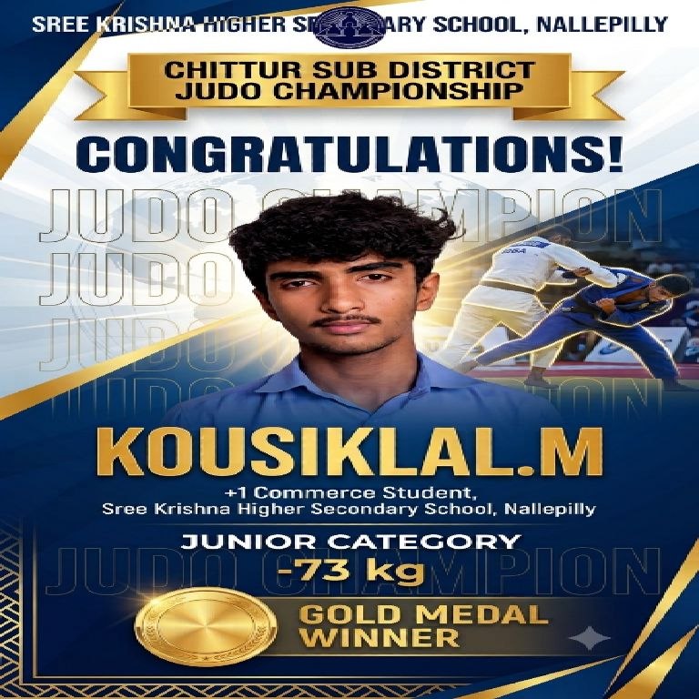 Kousiklal M Wins Gold Medal in Chittur Sub District Judo Championship